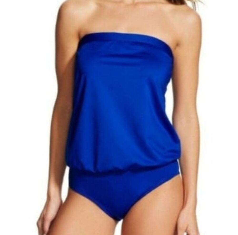 Clear Water Strapless One Piece Balloon Top Swim Suit, Size S, Detachable Strap